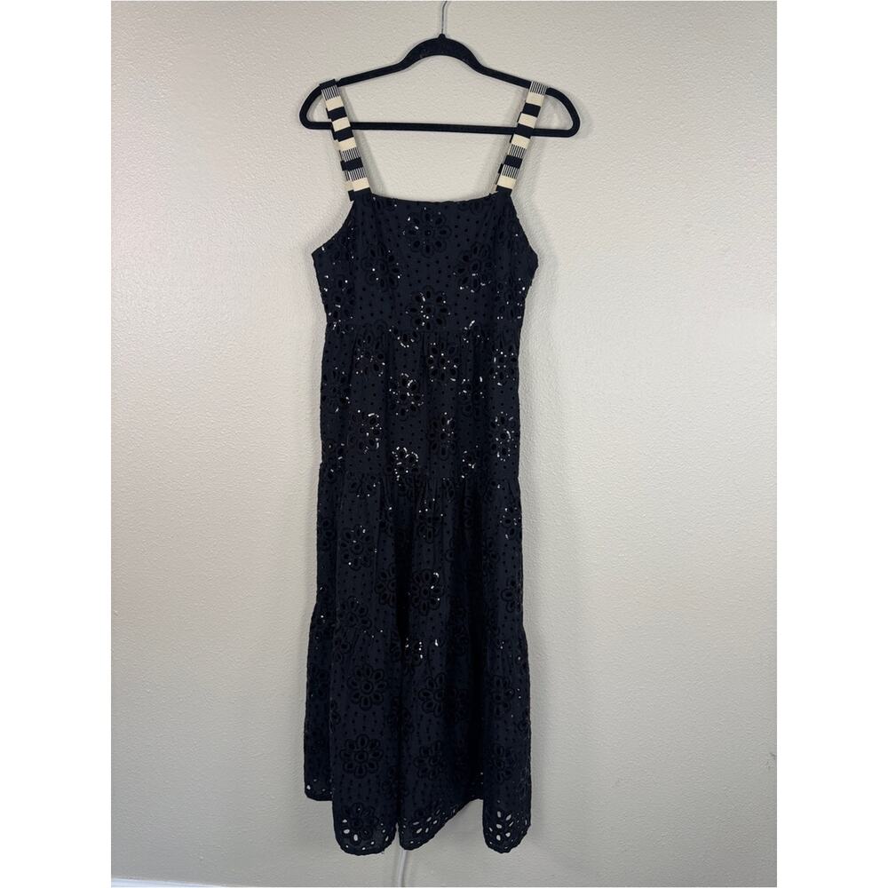 Desigual Black Eyelet Sequin Tiered Maxi Dress Womens M Leah Casual Boho Cotton - Picture 13 of 16